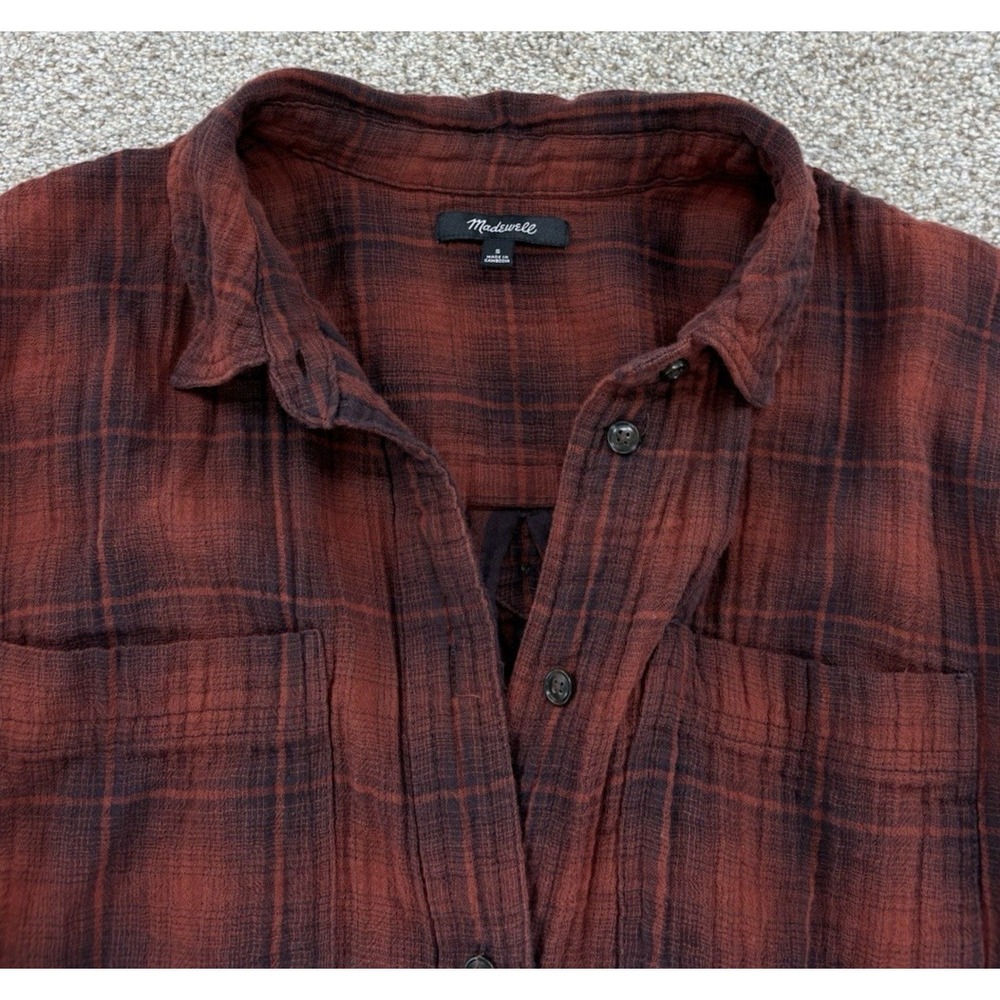 Madewell Oversized Double Layer Flannel Gauze Shirt Womens S Red Plaid Cover Up - Picture 3 of 12